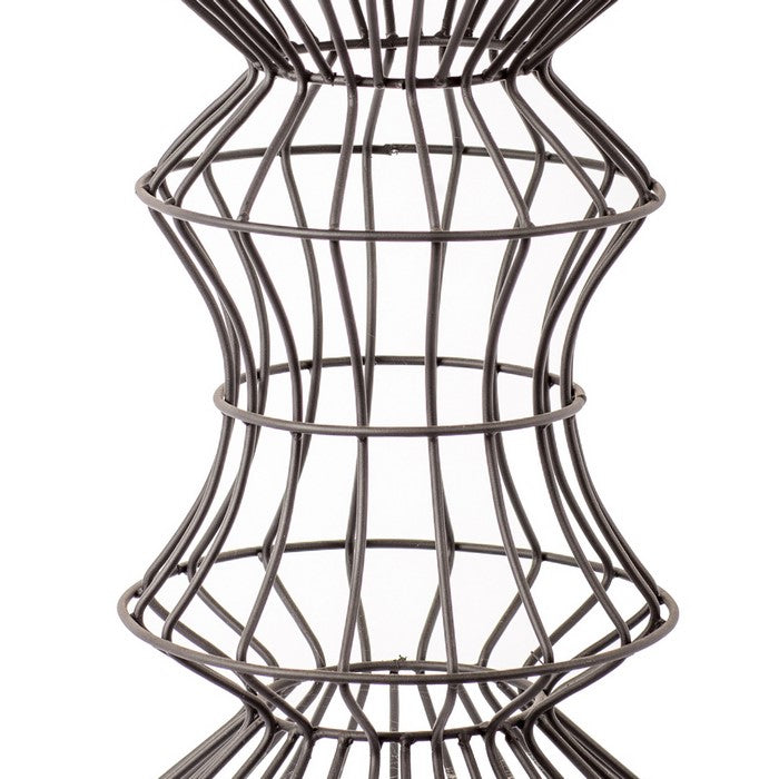 Open Design Glass Top Metal Table with Wire Base, Clear and Gray