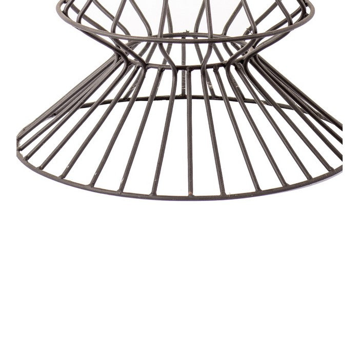 Open Design Glass Top Metal Table with Wire Base, Clear and Gray