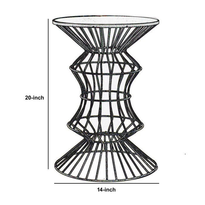 Open Design Glass Top Metal Table with Wire Base, Clear and Gray