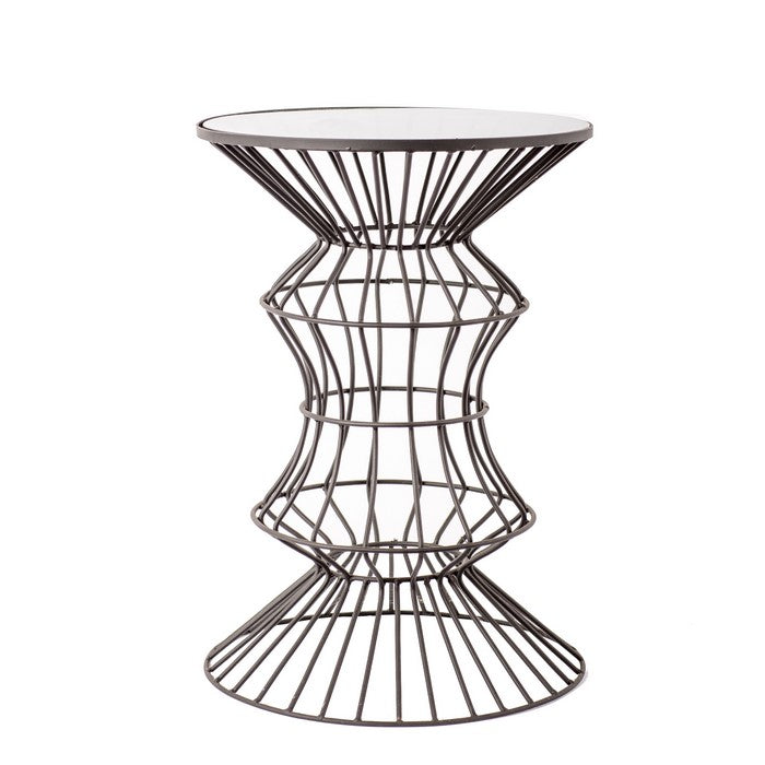 Open Design Glass Top Metal Table with Wire Base, Clear and Gray