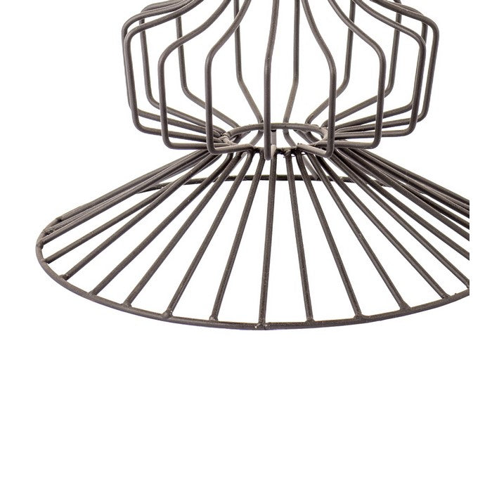 Glass Top Metal Table with Geometric Wire Base, Clear and Gray