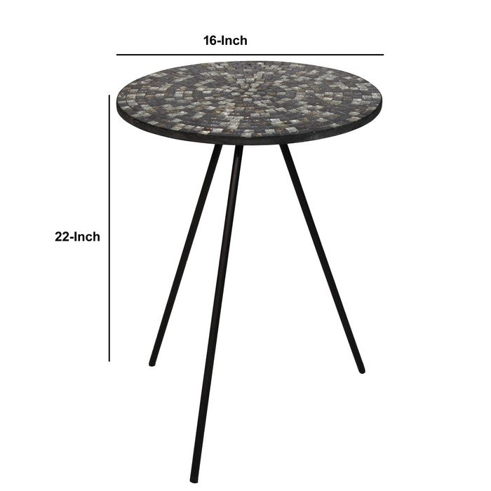 Wood and Metal Round Accent Table with Mosaic Pattern, Multicolor
