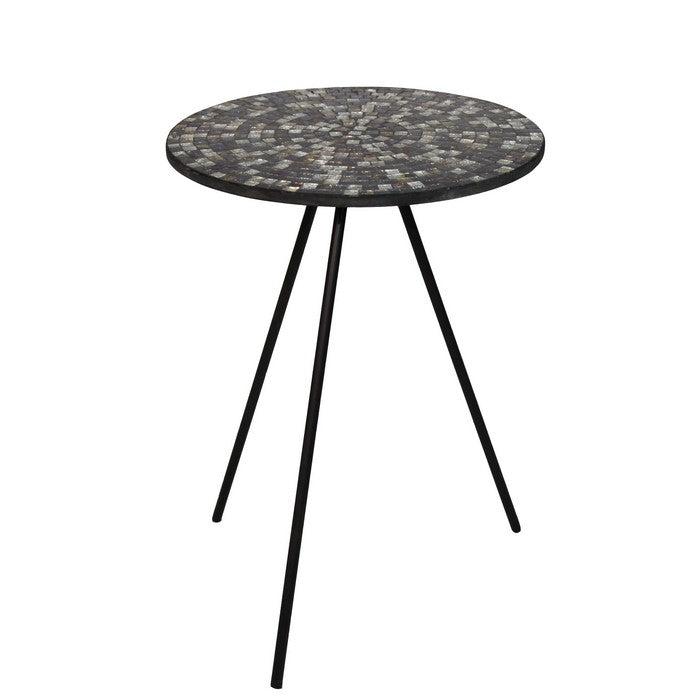 Wood and Metal Round Accent Table with Mosaic Pattern, Multicolor