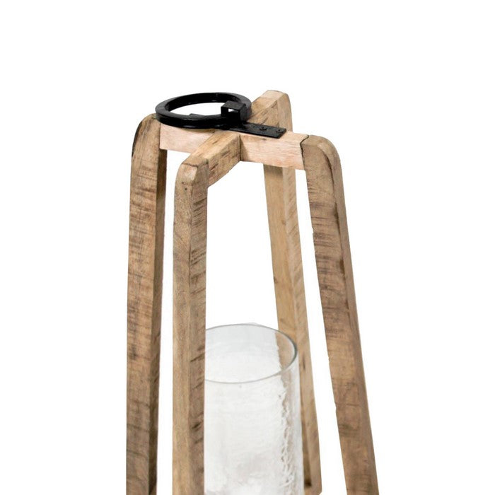 2 Piece Cross Design Flared Wooden Lantern Set, Brown