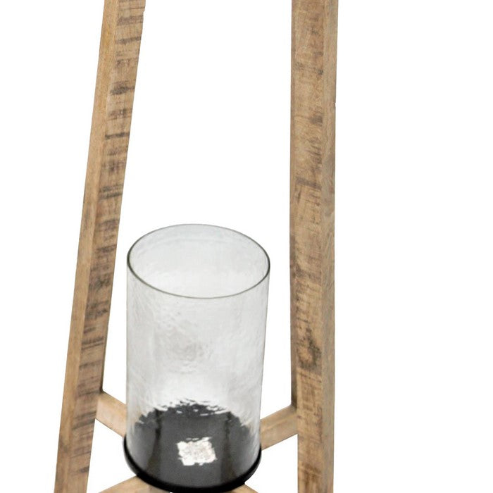 2 Piece Cross Design Flared Wooden Lantern Set, Brown