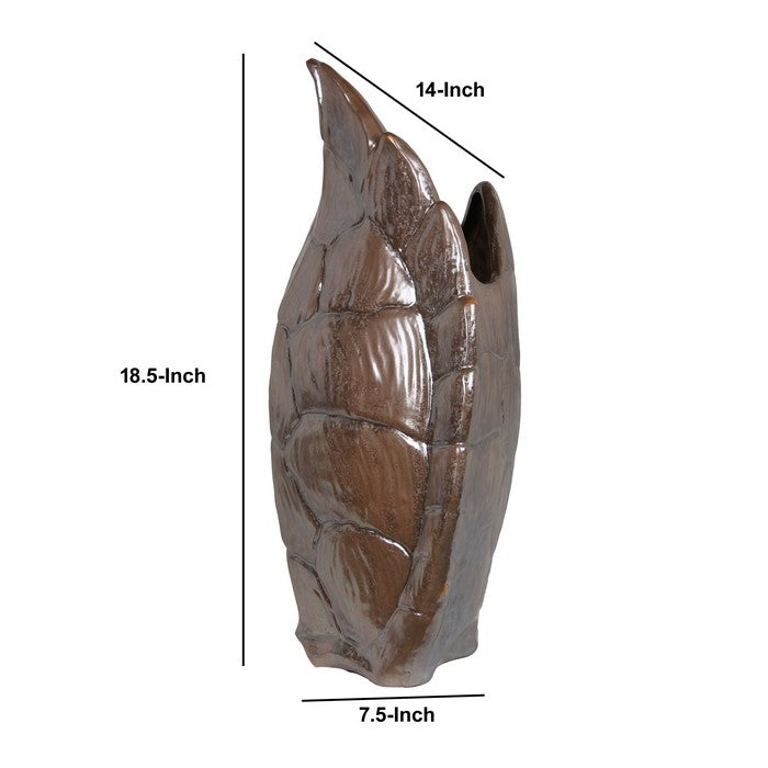 Decorative Ceramic Turtle Shell Shaped Vase, Large, Brown