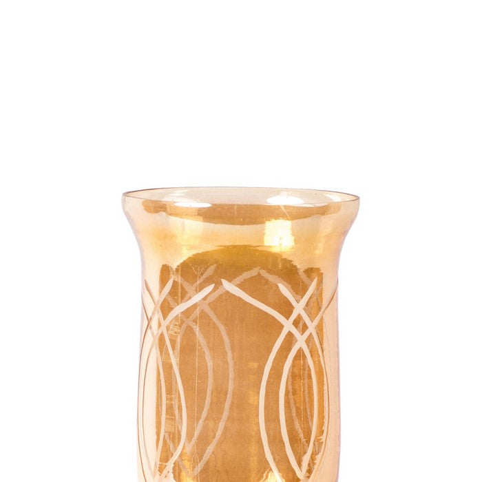 Tinted Glass Candle Hurricane with Metal Pedestal Base, Silver and Orange
