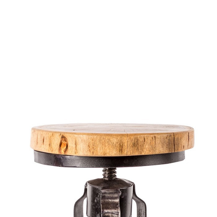 Metal and Wood Adjustable Crank Stool with Sabre Legs,Black and Brown