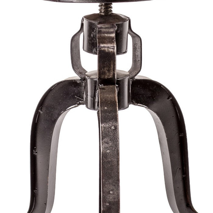 Metal and Wood Adjustable Crank Stool with Sabre Legs,Black and Brown