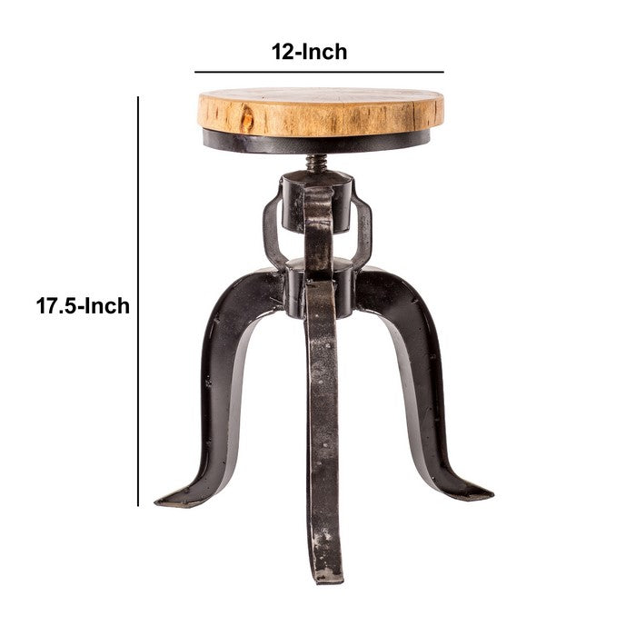 Metal and Wood Adjustable Crank Stool with Sabre Legs,Black and Brown
