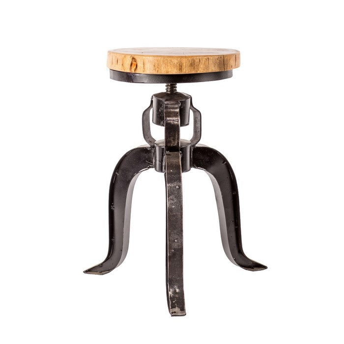 Metal and Wood Adjustable Crank Stool with Sabre Legs,Black and Brown