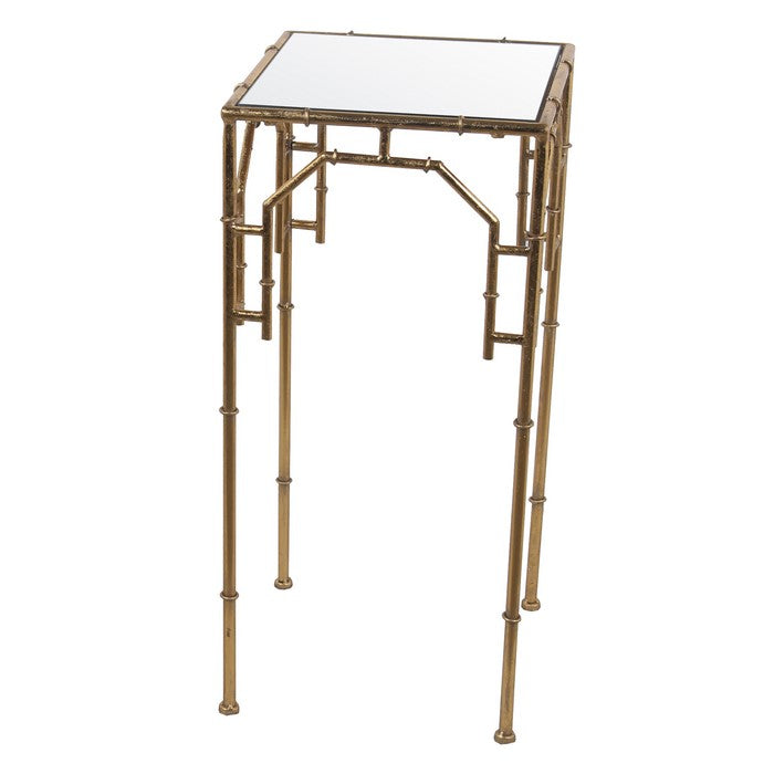 2 Piece Metal Plant Stand Set with Tubular Frame and Glass Top, Gold