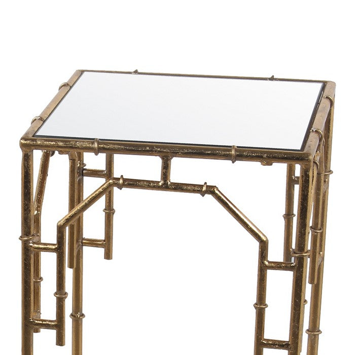 2 Piece Metal Plant Stand Set with Tubular Frame and Glass Top, Gold