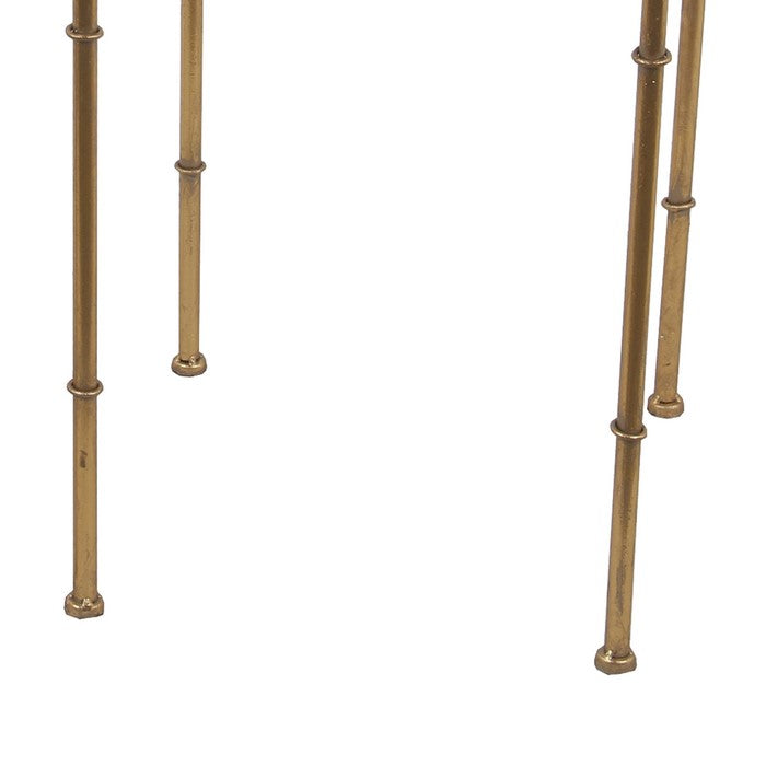 2 Piece Metal Plant Stand Set with Tubular Frame and Glass Top, Gold