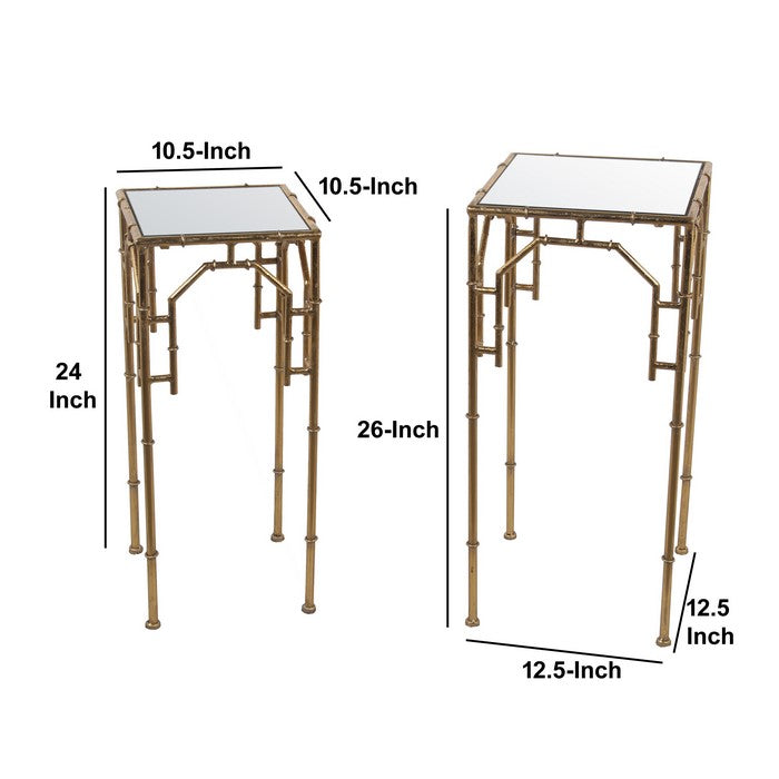 2 Piece Metal Plant Stand Set with Tubular Frame and Glass Top, Gold