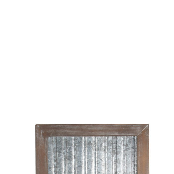Wood and Metal Wall Organizer with 3 Mesh Baskets, Silver and Brown