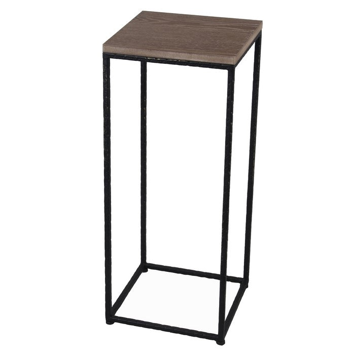 2 Piece Metal Accent Table Set with Square Wooden Top, Brown and Black
