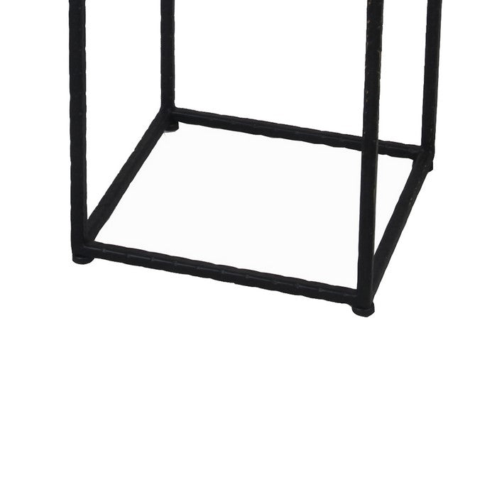 2 Piece Metal Accent Table Set with Square Wooden Top, Brown and Black