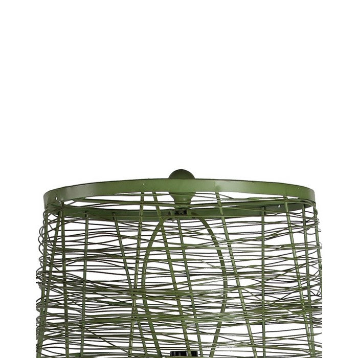 Mesh Wire Metal Table Lamp with Empire Shade and Round Base, Green