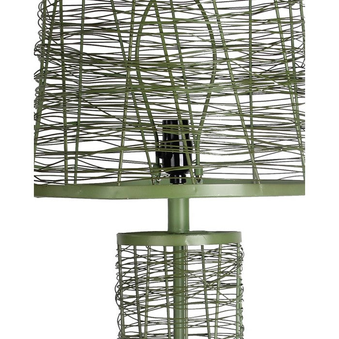 Mesh Wire Metal Table Lamp with Empire Shade and Round Base, Green