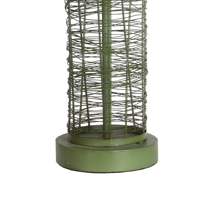 Mesh Wire Metal Table Lamp with Empire Shade and Round Base, Green