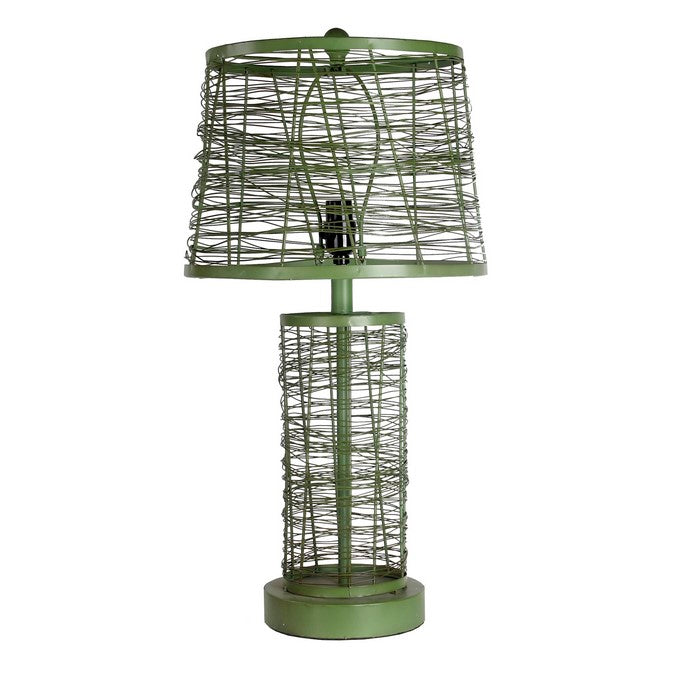Mesh Wire Metal Table Lamp with Empire Shade and Round Base, Green