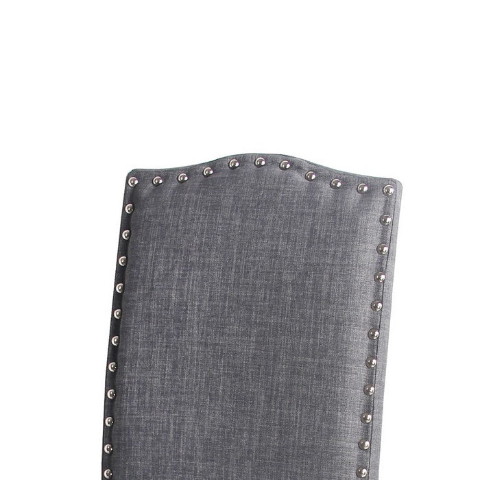 Wood and Fabric Accent Chair with Nail head Trim, Dark Gray and Brown