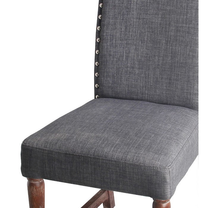 Wood and Fabric Accent Chair with Nail head Trim, Dark Gray and Brown