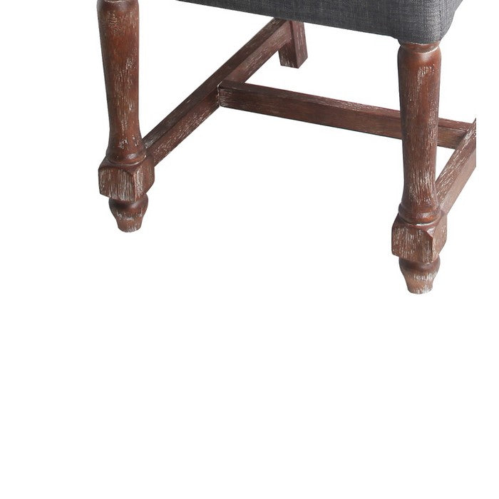 Wood and Fabric Accent Chair with Nail head Trim, Dark Gray and Brown