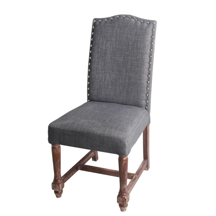 Wood and Fabric Accent Chair with Nail head Trim, Dark Gray and Brown