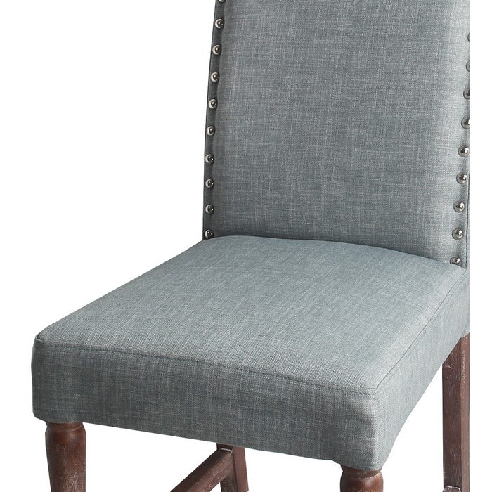 Wooden Accent Chair with Nail head Trim, Light Gray and Brown