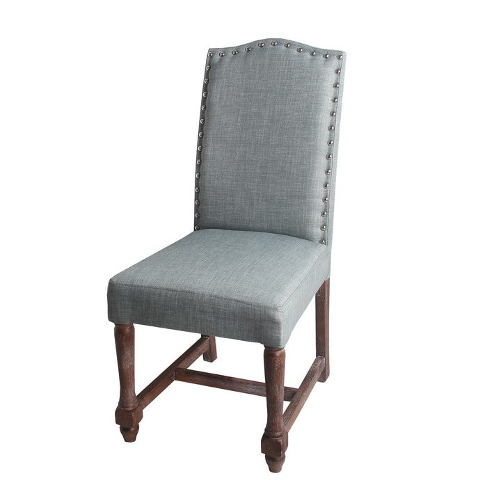 Wooden Accent Chair with Nail head Trim, Light Gray and Brown