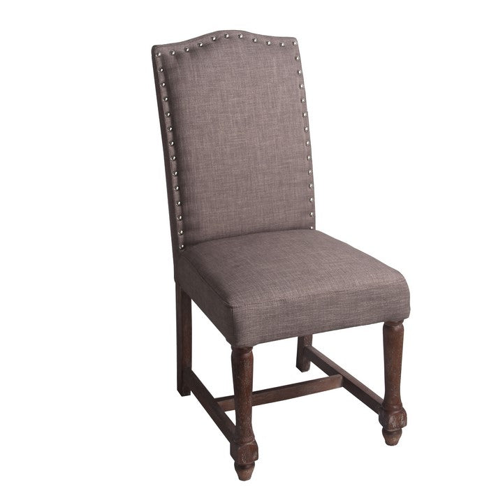 Wooden Accent Chair with Nail head Trim and Fabric Upholstery, Brown