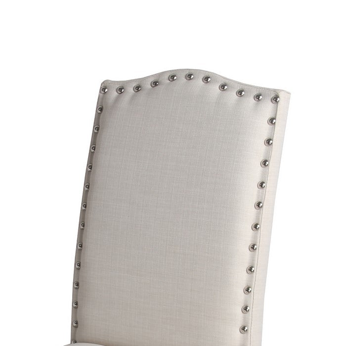 Fabric and Wooden Accent Chair with Nail head Trim, White and Brown