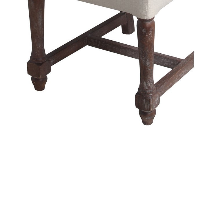 Fabric and Wooden Accent Chair with Nail head Trim, White and Brown