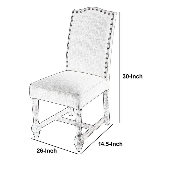 Fabric and Wooden Accent Chair with Nail head Trim, White and Brown