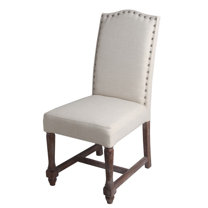 Fabric and Wooden Accent Chair with Nail head Trim, White and Brown