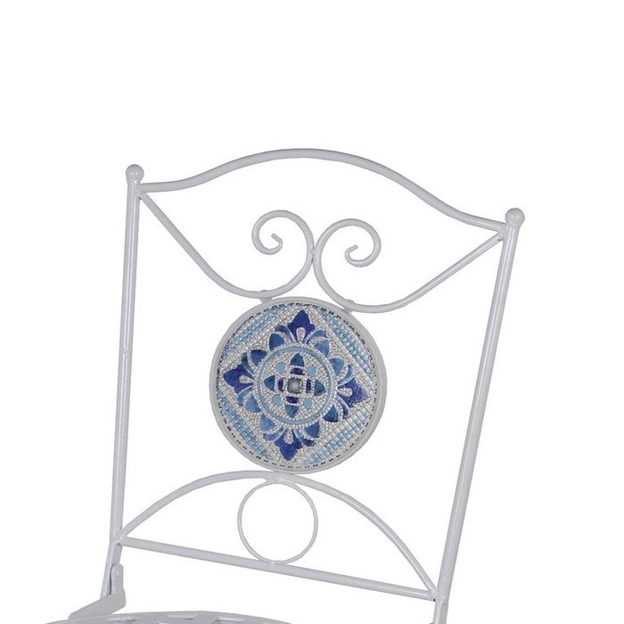 Metal Folding Chair with Medallion Accented Backrest, White