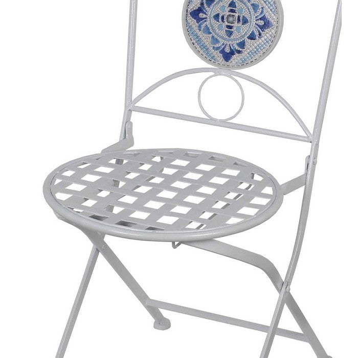 Metal Folding Chair with Medallion Accented Backrest, White