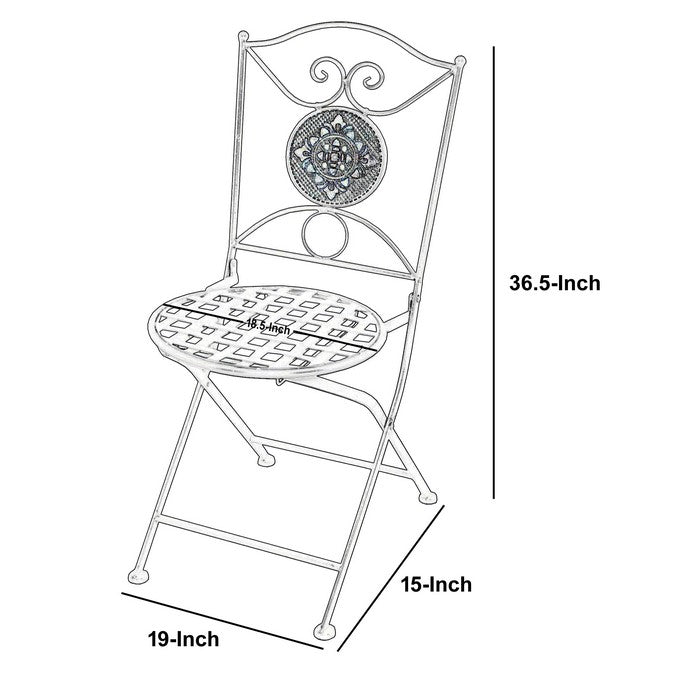 Metal Folding Chair with Medallion Accented Backrest, White