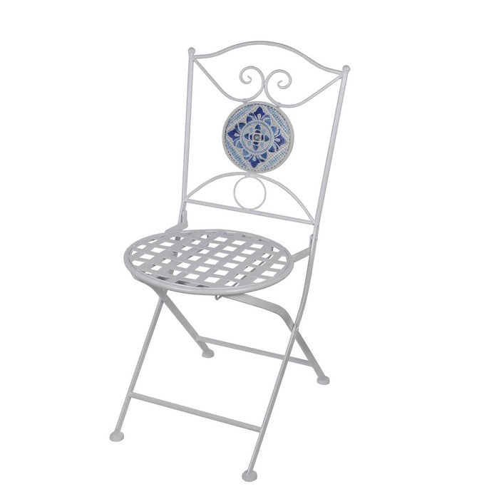 Metal Folding Chair with Medallion Accented Backrest, White