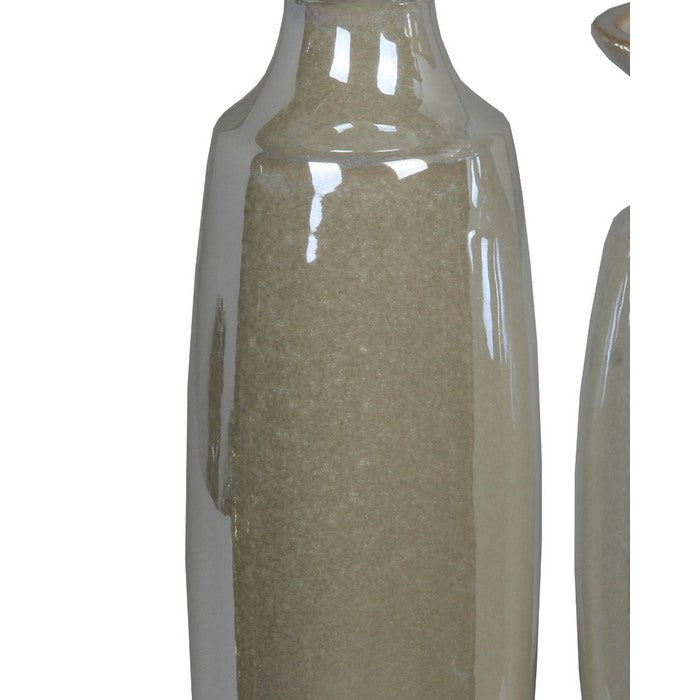 2 Piece Ceramic Candle Holder Set with Bottle Shape Body, Taupe Brown