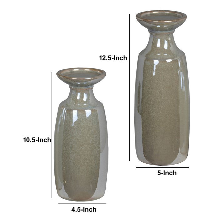 2 Piece Ceramic Candle Holder Set with Bottle Shape Body, Taupe Brown