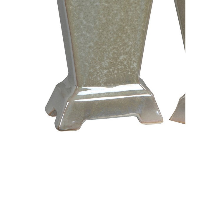 2 Piece Ceramic Candle Holder Set with Urn Shape Body, Taupe Brown