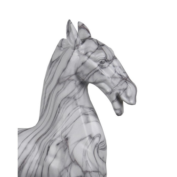 Marbleized Hand Carved Half Horse Resin Figurine, White and Gray