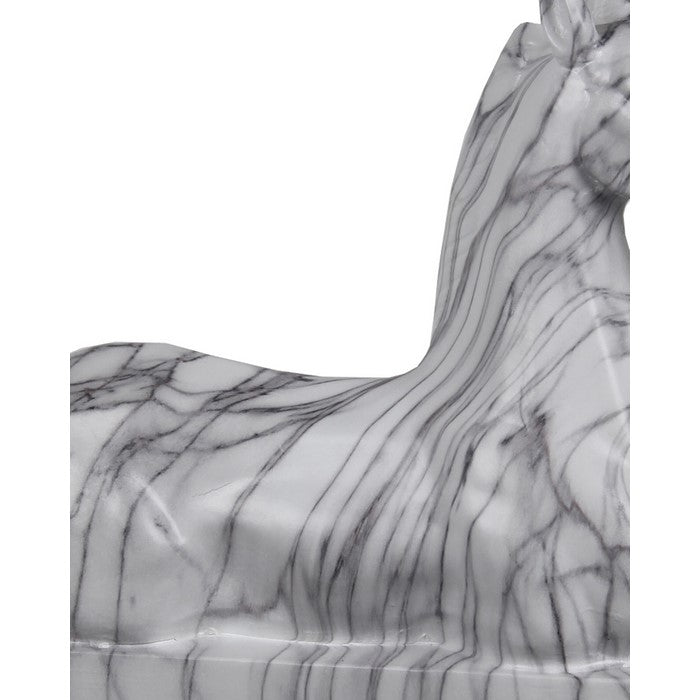 Marbleized Hand Carved Half Horse Resin Figurine, White and Gray
