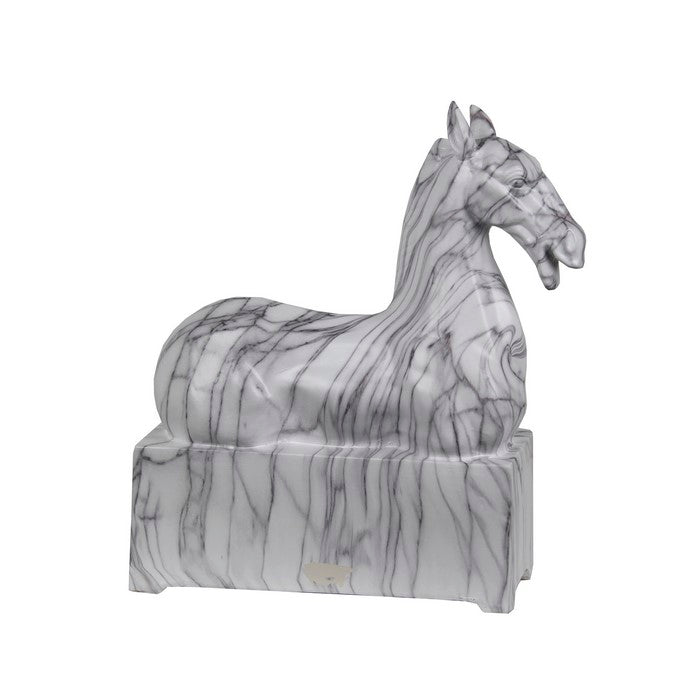 Marbleized Hand Carved Half Horse Resin Figurine, White and Gray