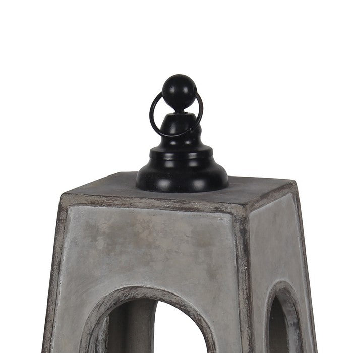 Farmhouse Flared Metal Lantern with Finial Top, Large, Gray and Black