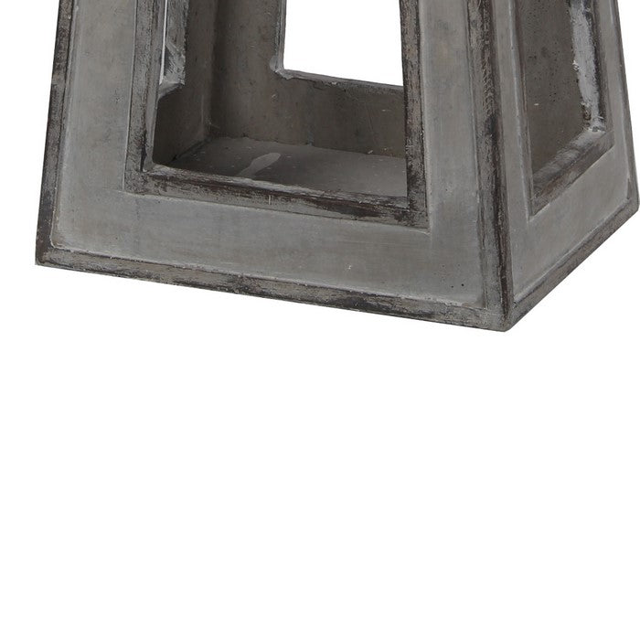 Farmhouse Flared Metal Lantern with Finial Top, Large, Gray and Black