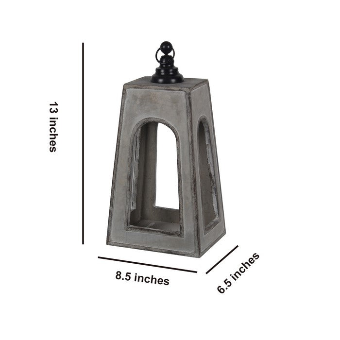 Farmhouse Flared Metal Lantern with Finial Top, Large, Gray and Black
